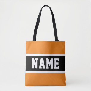 Spaß sporty Bold Orange Black Stripes Ihr Text Tasche