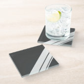 Spaß Sporty Dunkelgrau Weißer Ecke Racing Streifen Glasuntersetzer (Schrägansicht)