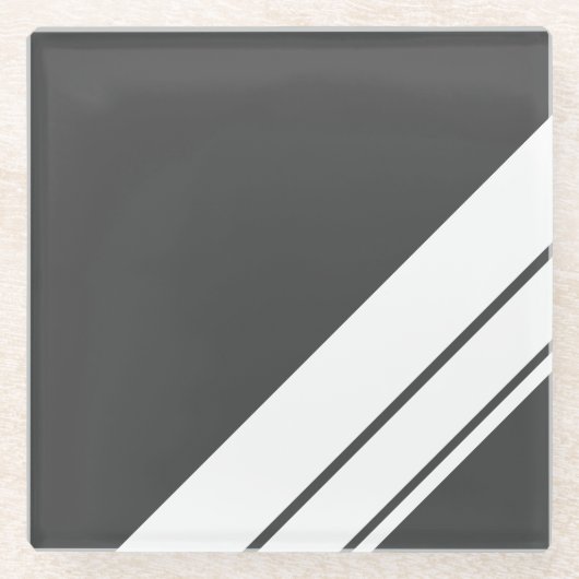 Spaß Sporty Dunkelgrau Weißer Ecke Racing Streifen Glasuntersetzer (Vorderseite)