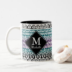 Spaß-Stammes- Druck-Monogramm-Tasse Zweifarbige Tasse