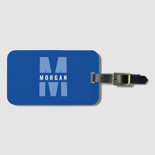 Spaß Stilvolle Chic Monogram Name Initial Blue Whi Gepäckanhänger (Vorderseite (Horizontal))