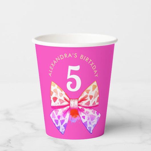 Spaß Stilvolle Coquette Girly Pink Bow 5th Wasserf Pappbecher (Vorderseite)