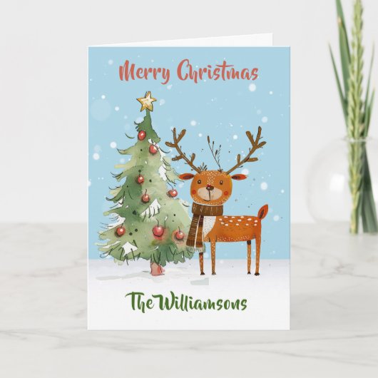 Spaß Stilvoller Wasserfarben-Rentierbaum Karte (Vorderseite)