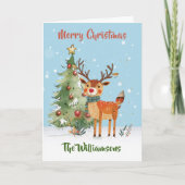 Spaß Stilvoller Wasserfarben-Rentierbaum Karte (Vorderseite)