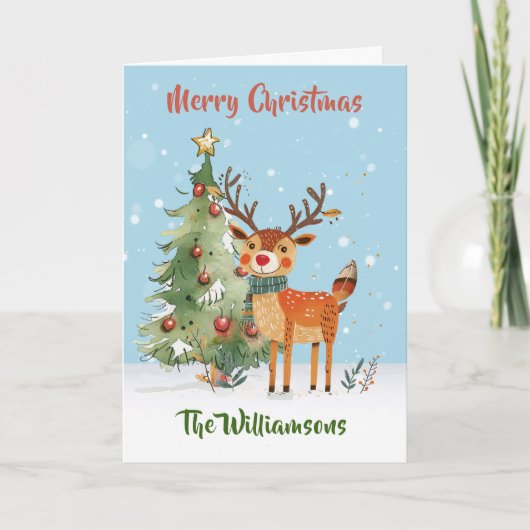Spaß Stilvoller Wasserfarben-Rentierbaum Karte (Vorderseite)