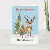 Spaß Stilvoller Wasserfarben-Rentierbaum Karte (Vorderseite)