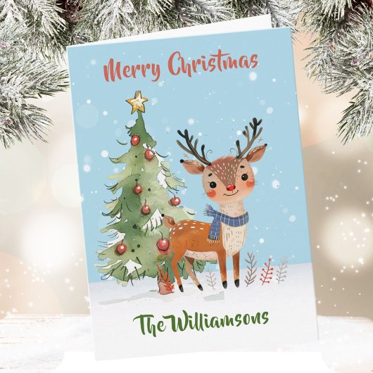Spaß Stilvoller Wasserfarben-Rentierbaum Karte