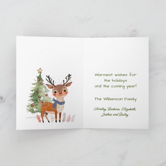 Spaß Stilvoller Wasserfarben-Rentierbaum Karte (Innenseite)