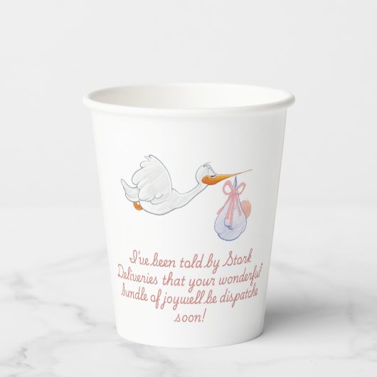 Spaß Storchdesign für Babyduschen oder Gender Reve Pappbecher (Rückseite)