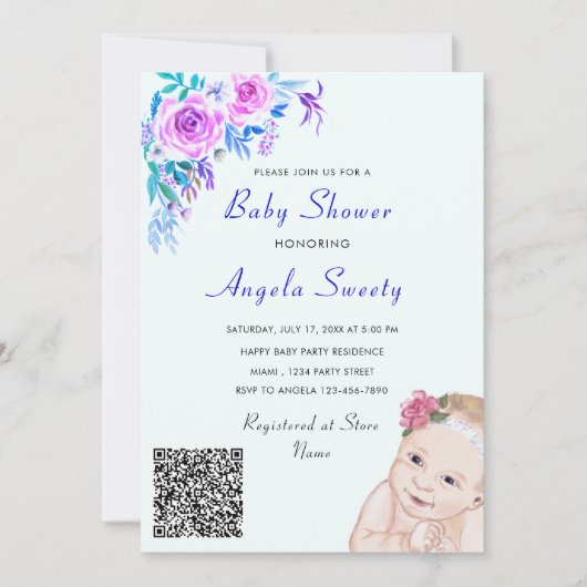 Spaß Stork und Babydusche Einladung mit QR-Code (Vorderseite)