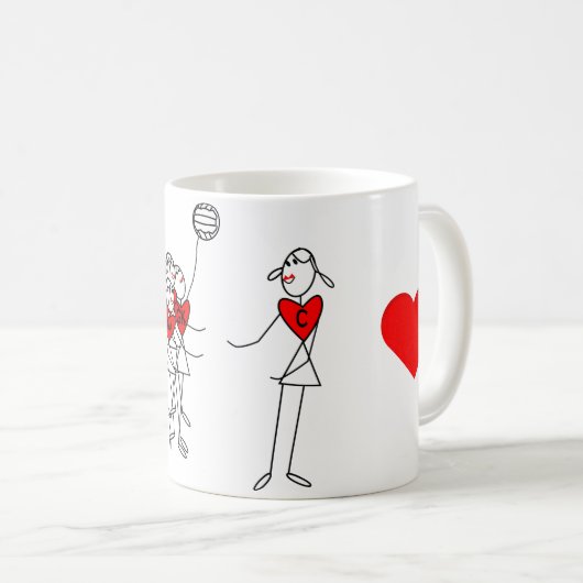 Spaß-Strichmännchenpersonalisierter Netball Kaffeetasse (VorderseiteRechts)