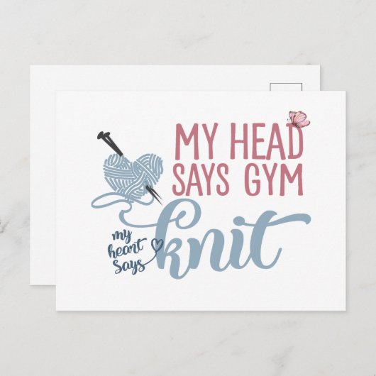 Spaß Strick oder Gym Dilemna für Knitter & Garnlie Postkarte (Vorne/Hinten)