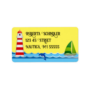 Spaß Stripter Leuchtturm, Dolphin und Segelboot Adressaufkleber