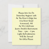 Spaß-Tauben-Vogel-Mann-Ruhestands-Party Einladung (Rückseite)