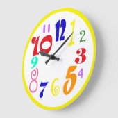 Spaß, trendige, bunte, übergroße Zahlen. Große Wanduhr (Winkel)