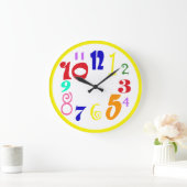Spaß, trendige, bunte, übergroße Zahlen. Große Wanduhr (Zuhause)