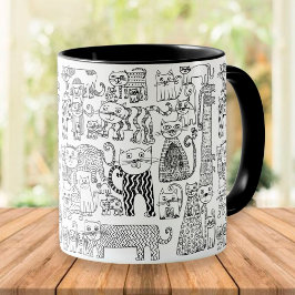 Spaß Trendy Black and White Cats Gemustert Tasse