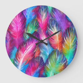 Spaß Trendy Colorful Feather Gemustert Große Wanduhr