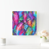 Spaß Trendy Colorful Feather Gemustert Quadratische Wanduhr (Zuhause)