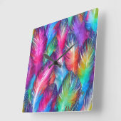 Spaß Trendy Colorful Feather Gemustert Quadratische Wanduhr (Winkel)
