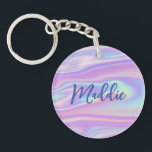 Spaß Trendy Imitate Iridescent Personalisiert mit  Schlüsselanhänger<br><div class="desc">Dieser unterhaltsame und moderne Schlüsselanhänger bietet ein Imitat in spielerischen Rosa-,  lila- und Blautönen. Auf dem Hintergrund steht Ihr Name in modernen Kalligrafiebeschriften. Das Design ist auf beiden Seiten gleich. Ein fantastisches Geschenk für jedermann - aber besonders für eine Teenager!</div>
