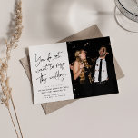 Spaß trendy Schwarz-weiß zwei Foto Save The Date<br><div class="desc">Du will nicht, diese Hochzeit zu verpassen! Holen Sie sich mit diesem lustigen Zwei-Foto-Save the Date-Design Ihre Hochzeitsgäste für eine gute Zeit bereit. Save the Date mit einem Foto auf der Vorderseite und viel Platz für benutzerdefinierte Texte, mit schwarzem Text auf weißem Hintergrund. Der schwarze Backer hat ein zweites Foto...</div>