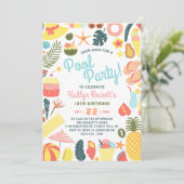 Spaß & Trendy Summer Pool Party jeden Geburtstag Einladung (Stehend Vorderseite)