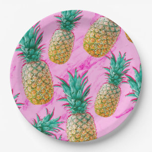 Spaß-tropische Ananas u. rosa Marmorchic-Party Pappteller