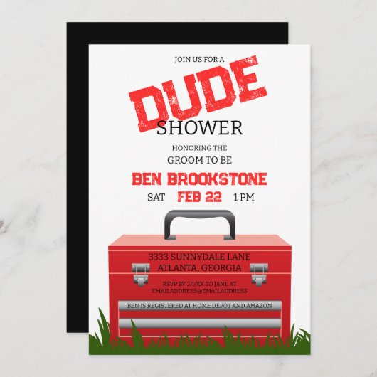 Spaß Typ Gräuel Toolbox Polterabend Einladung (Vorne/Hinten)