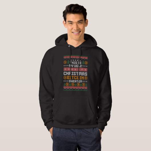 Spaß UGLY CHRISTMAS BITCOIN Imitats Strick Muster Hoodie (Vorne ganz)