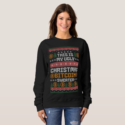 Spaß UGLY CHRISTMAS BITCOIN Imitats Strick Muster Sweatshirt (Vorne ganz)