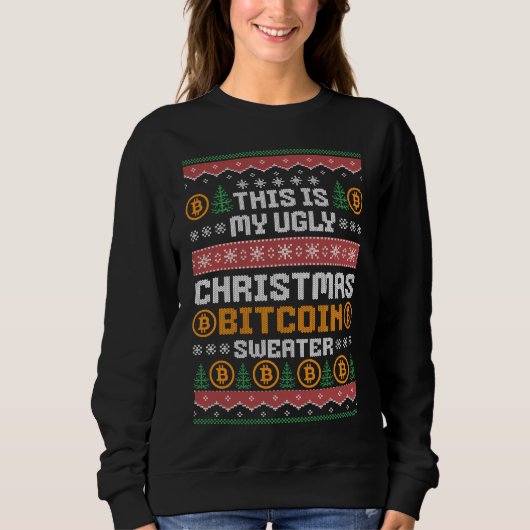 Spaß UGLY CHRISTMAS BITCOIN Imitats Strick Muster Sweatshirt (Vorderseite)