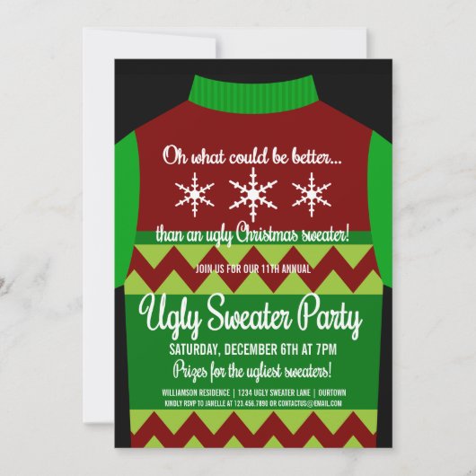 Spaß Ugly Christmas Sweater Party Einladung (Vorderseite)