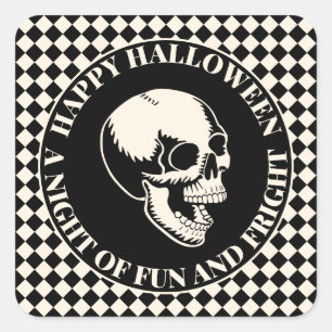 Spaß und Angst Totenkopf Frohes Halloween Quadratischer Aufkleber