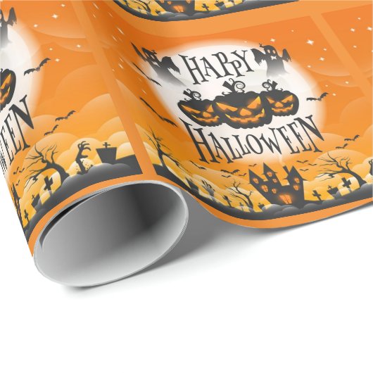 Spaß und Beängstigendes Glück Halloween Geschenkpapier (Rolleneckpunkt)