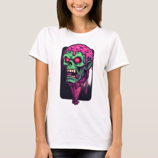 Spaß und Beängstigendes Halloween Zombie Ice Cream T-Shirt (Vorderseite)