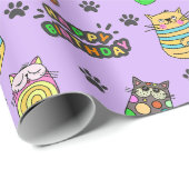 Spaß und buntes Glück Geburtstagskatzen Geschenkpapier (Rolleneckpunkt)