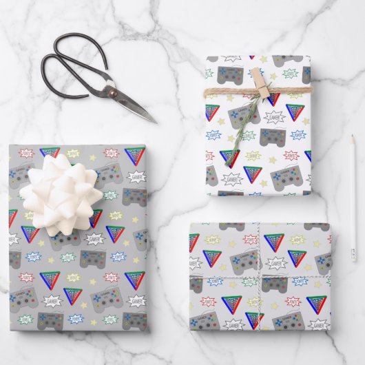 Spaß und Extravagant 3-System-Gamer Geschenkpapier Set (Vorderseite)