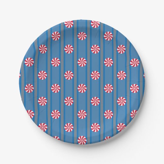 Spaß und Extravagant Blue Christmas Peppermint Can Pappteller (Vorderseite)