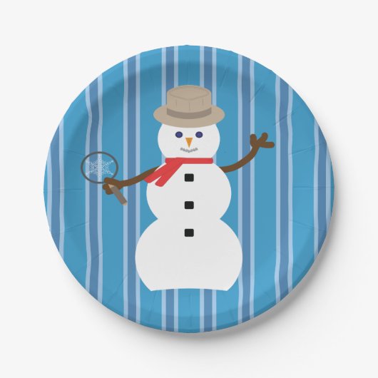 Spaß und Extravagant Blue Snowman Detective Pappteller (Vorderseite)