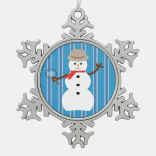 Spaß und Extravagant Blue Snowman Detective Schneeflocken Zinn-Ornament