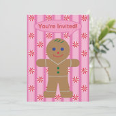Spaß und Extravagant Pink Gingerbread Man Einladung (Stehend Vorderseite)