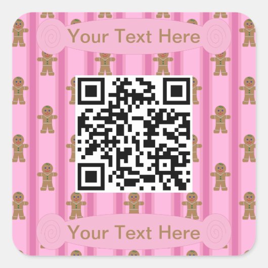 Spaß und Extravagant rosa Lebkuchen Mann QR-Code Quadratischer Aufkleber (Vorderseite)