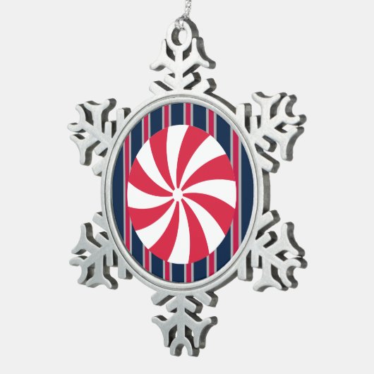 Spaß und Extravagante Pfefferminzbonbons Schneeflocken Zinn-Ornament (Rechts)