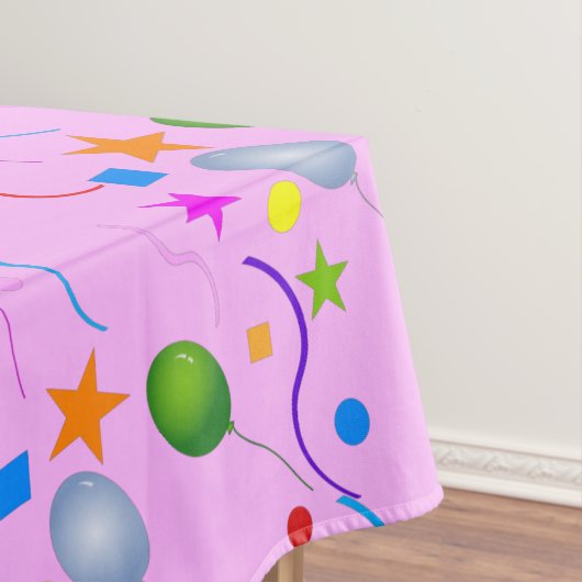 Spaß und farbenfrohe Ballons und Sterne auf PINK Tischdecke (Beispiel)