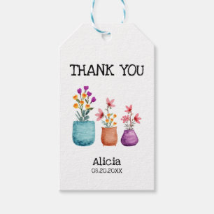 Spaß und farbenfrohe Blume auf Pot Watercolor Viel Geschenkanhänger