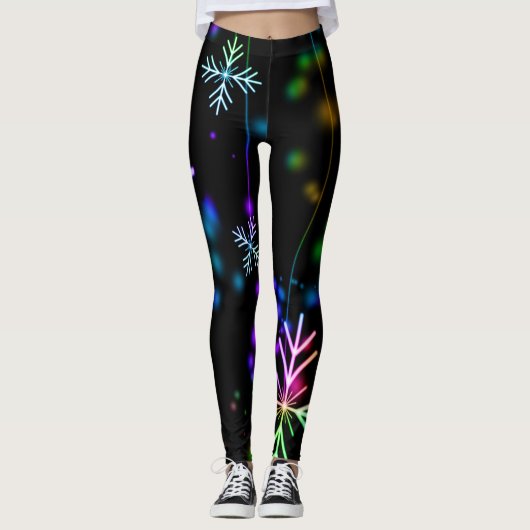 Spaß und farbenfrohe Schneeflocken auf schwarz Leggings (Vorderseite)