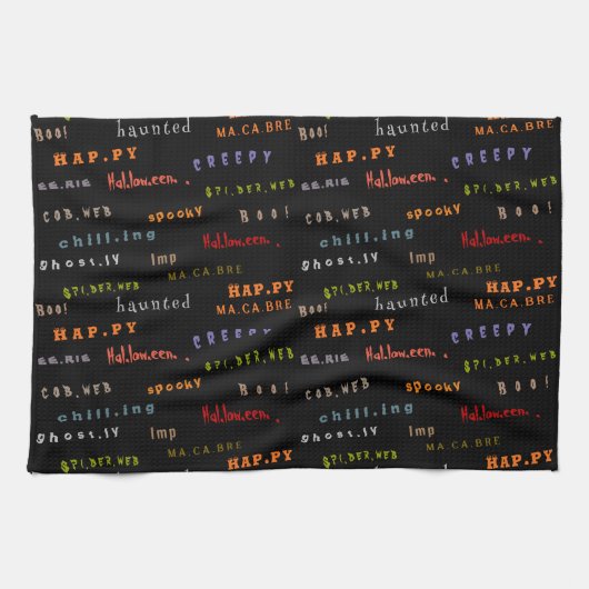 Spaß und farbenfrohe Typografie Geist Halloween Geschirrtuch (Horizontal)