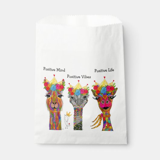 Spaß und farbenfroher Llama, Giraffe, Strauß Gefäl Geschenktütchen (Vorderseite)