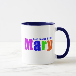 Spaß und fröhliche Farben "Mary" Name Kunst, Blau Tasse